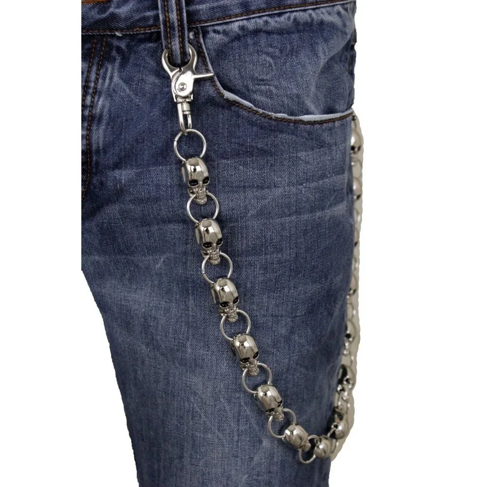 New Men Women Silver Key Wallet Chain Ring Long Skeleton Skull Charms Punk Rock